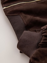 CERENE Elodie Chocolate Brown Real Suede Ruffle Collar Blouson Sleeve Jacket - Image 11 of 13