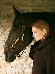 CERENE Elodie Chocolate Brown Real Suede Ruffle Collar Blouson Sleeve Jacket - Image 7 of 13