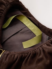 CERENE Elodie Chocolate Brown Real Suede Ruffle Collar Blouson Sleeve Jacket - Image 8 of 13