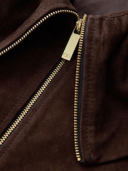 CERENE Elodie Chocolate Brown Real Suede Ruffle Collar Blouson Sleeve Jacket - Image 9 of 13