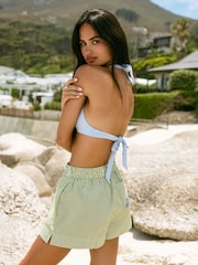 Chelsea Peers Green Poplin Embroidered Back Stripe Shorts - Image 2 of 6
