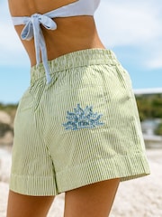 Chelsea Peers Green Poplin Embroidered Back Stripe Shorts - Image 3 of 6