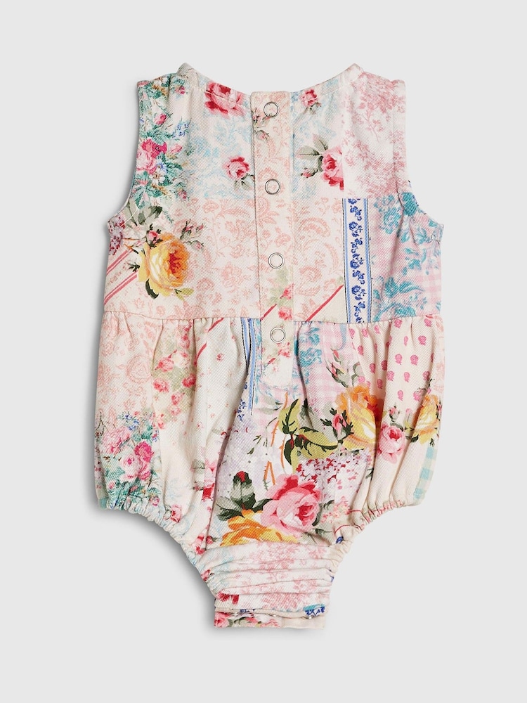 River Island Blue Cabbages & Roses Patchwork Romper - Image 2 of 4 River Island Blue Cabbages & Roses Patchwork Romper - Image 2 of 4