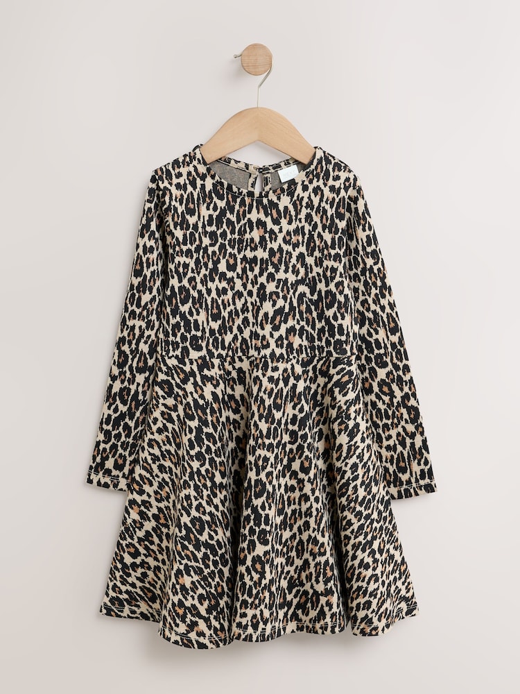 Leopard Animal Print Long Sleeve Skater Dress (3-16yrs) - Image 1 of 4