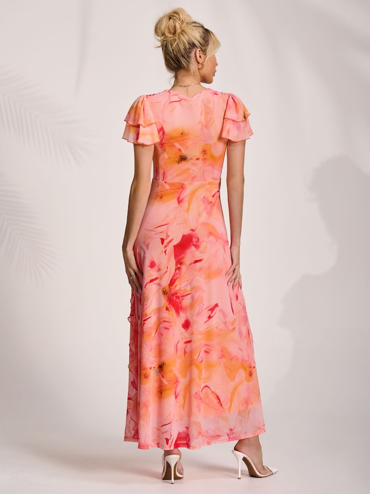 Orange - Jolie Moi Cap Sleeve Ruffle Mesh Maxi Dress - Bild 2 von 6