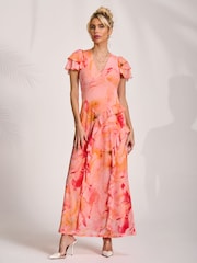 Orange - Jolie Moi Cap Sleeve Ruffle Mesh Maxi Dress - Bild 5 von 6