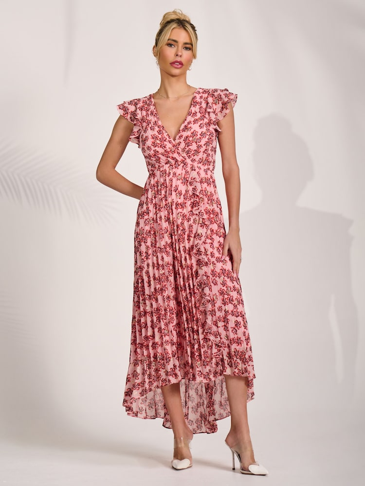 وردي - Jolie Moi Pleated Chiffon Dip Hem Maxi Dress - Image 6 of 6 وردي - Jolie Moi Pleated Chiffon Dip Hem Maxi Dress - Image 6 of 6
