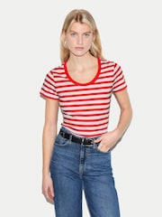 Jigsaw Red Cotton Slub Stripe Baby T-Shirt - Image 1 of 6