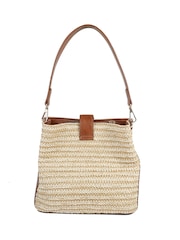 Pavers Brown Woven Shoulder Bag with Faux Leather Trim - Image 2 of 5