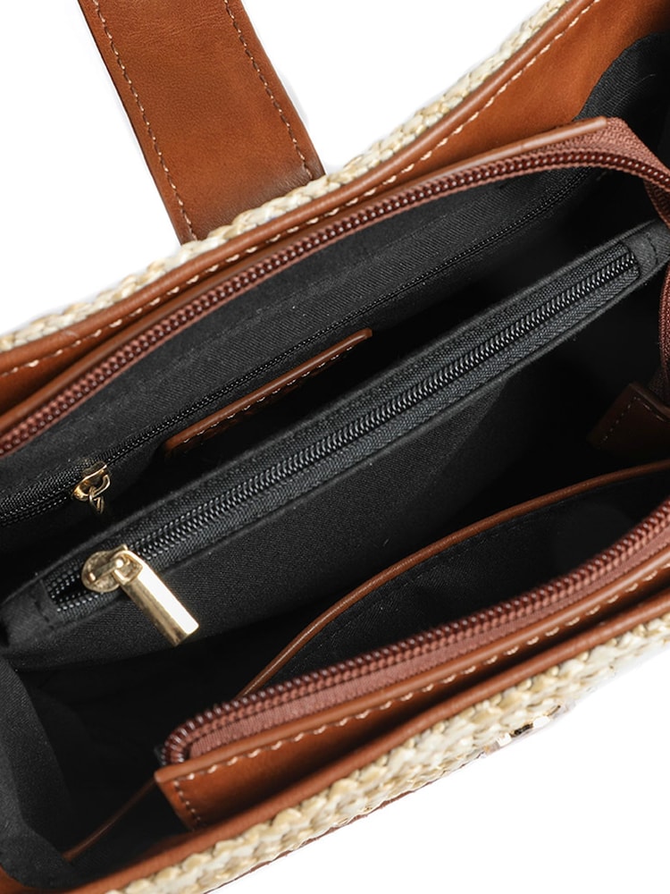 Pavers Brown Woven Shoulder Bag with Faux Leather Trim - Image 5 of 5 Pavers Brown Woven Shoulder Bag with Faux Leather Trim - Image 5 of 5