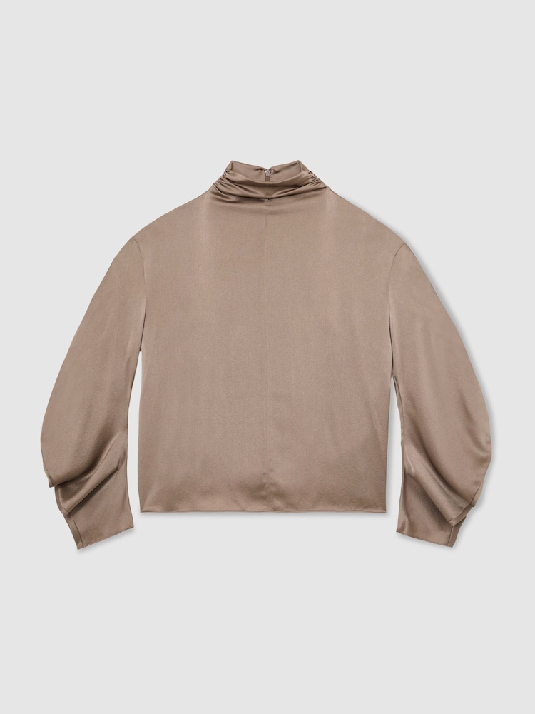 Reiss Neutral Meena Silk High-Neck Blouse - Image 2 of 8