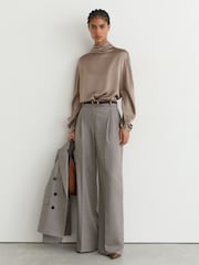Reiss Neutral Meena Silk High-Neck Blouse - Image 3 of 8
