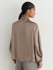 Reiss Neutral Meena Silk High-Neck Blouse - Image 7 of 8
