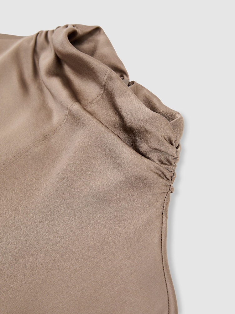 Reiss Neutral Meena Silk High-Neck Blouse - Image 8 of 8