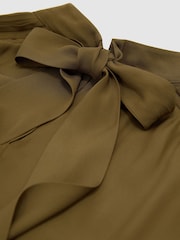 Reiss Khaki Green Ottilie Pintuck-Detail Tie-Back Blouse - Image 7 of 7