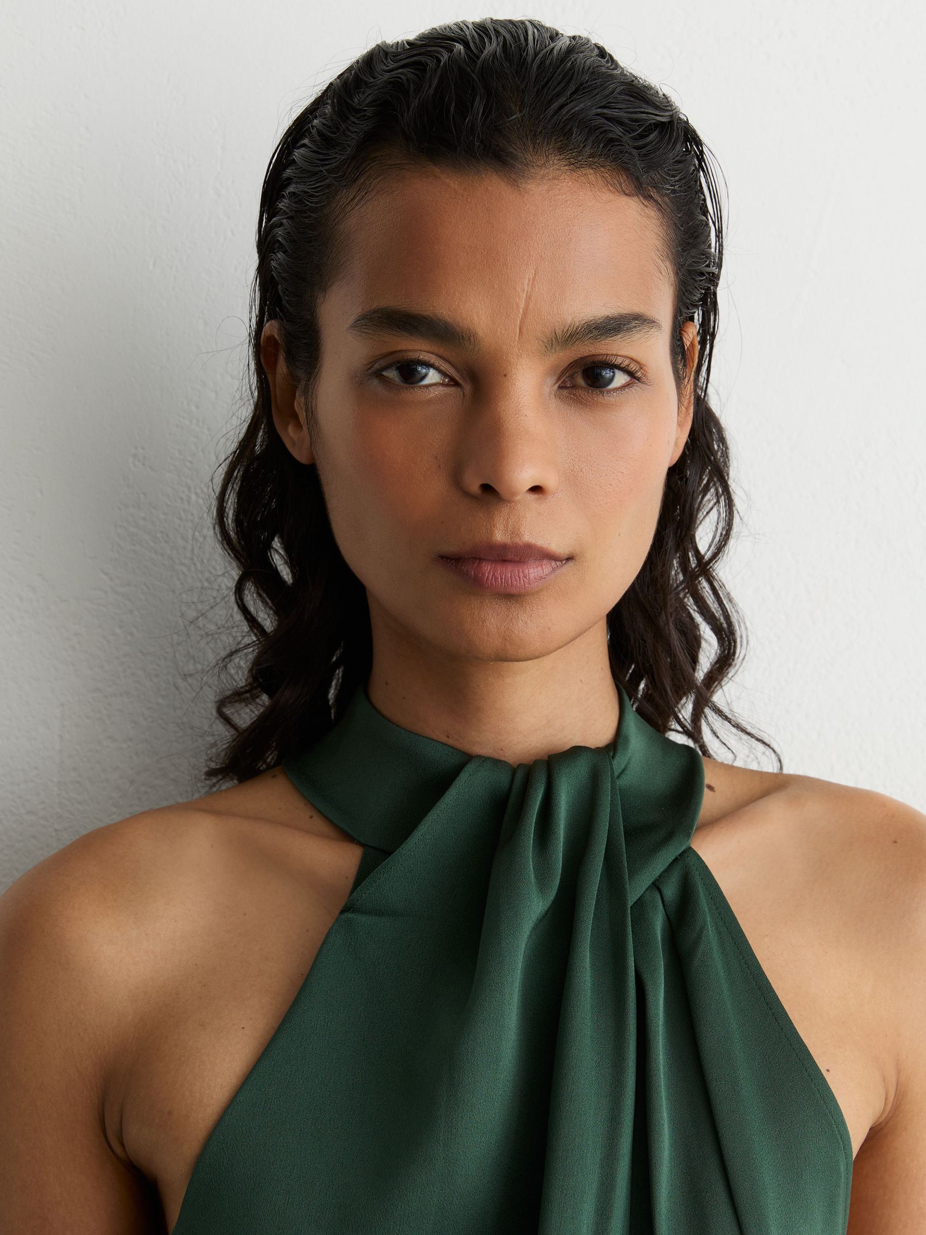 RINASCIMENTO サテン XS ドレス　グリーン Buy Reiss Teal Green Finley Satin Draped Wide-Leg Jumpsuit from