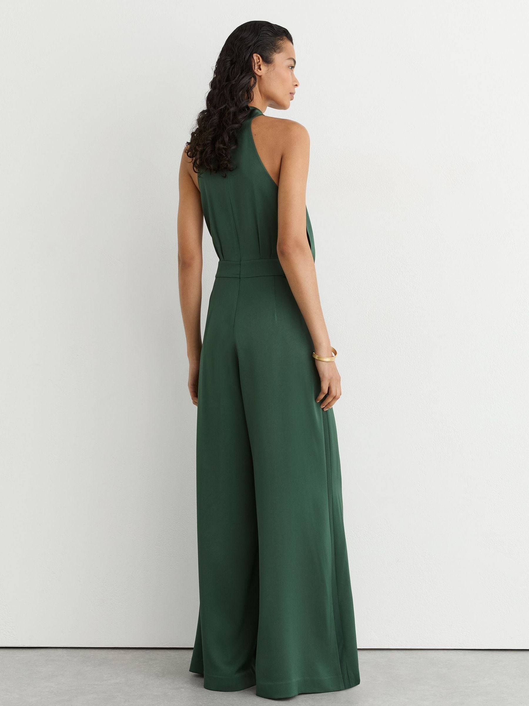 Buy Reiss Teal Green Finley Satin Draped Wide-Leg Jumpsuit from