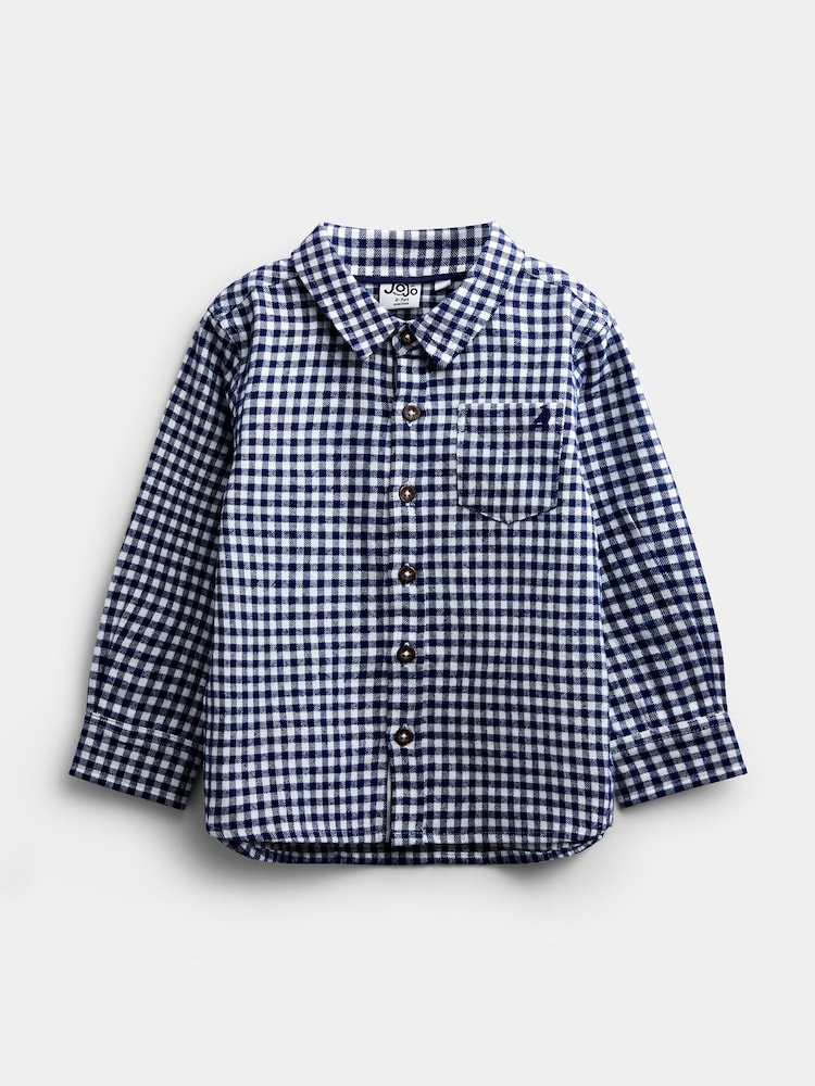 JoJo Maman Bébé Navy Blue Gingham Long Sleeve Shirt - Image 1 of 4 JoJo Maman Bébé Navy Blue Gingham Long Sleeve Shirt - Image 1 of 4