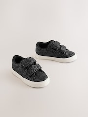 Black Glitter Wide Fit (G) Chunky Trainers With Touch Fastening - Image 1 of 5
