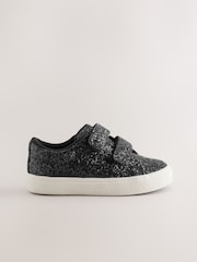 Black Glitter Wide Fit (G) Chunky Trainers With Touch Fastening - Image 2 of 5