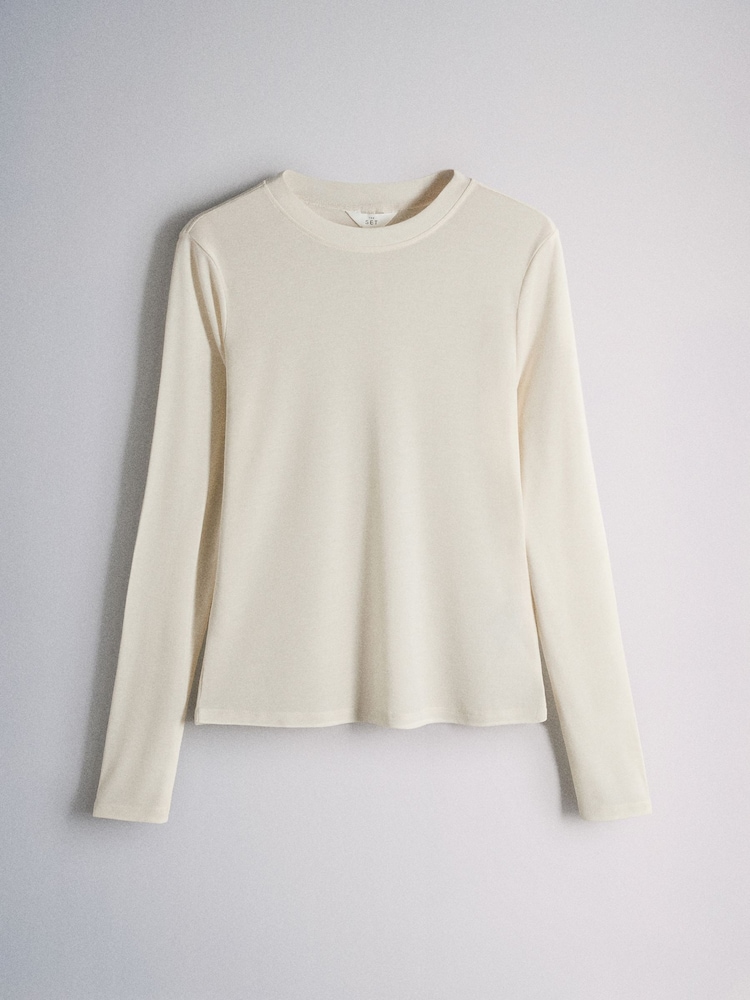 The Set Premium Sheer Long Sleeve Crew Neck T-Shirt With Wool Cream - Image 1 of 3