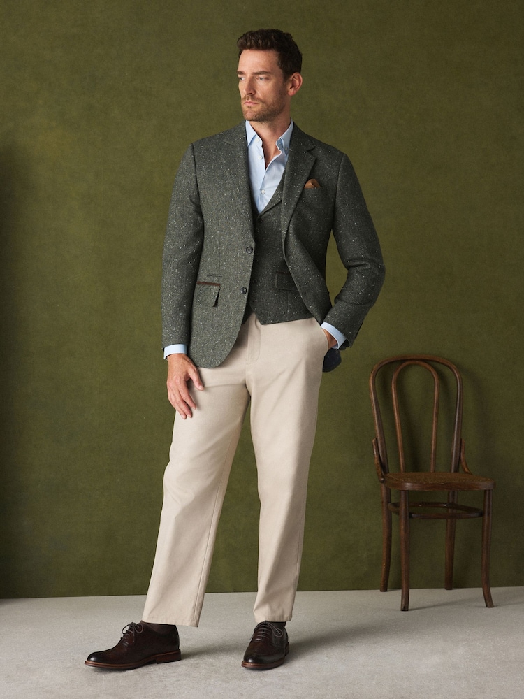 Khaki Green Wool Blend Donegal Textured Waistcoat - Image 2 of 4