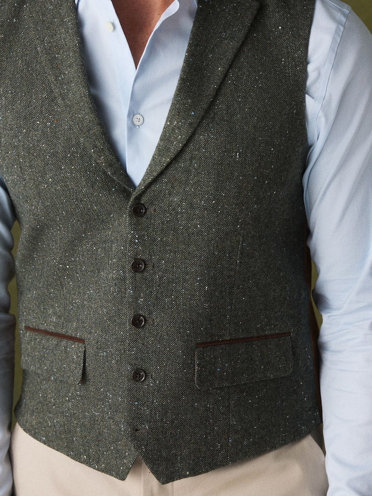 Khaki Green Wool Blend Donegal Textured Waistcoat - Image 4 of 4