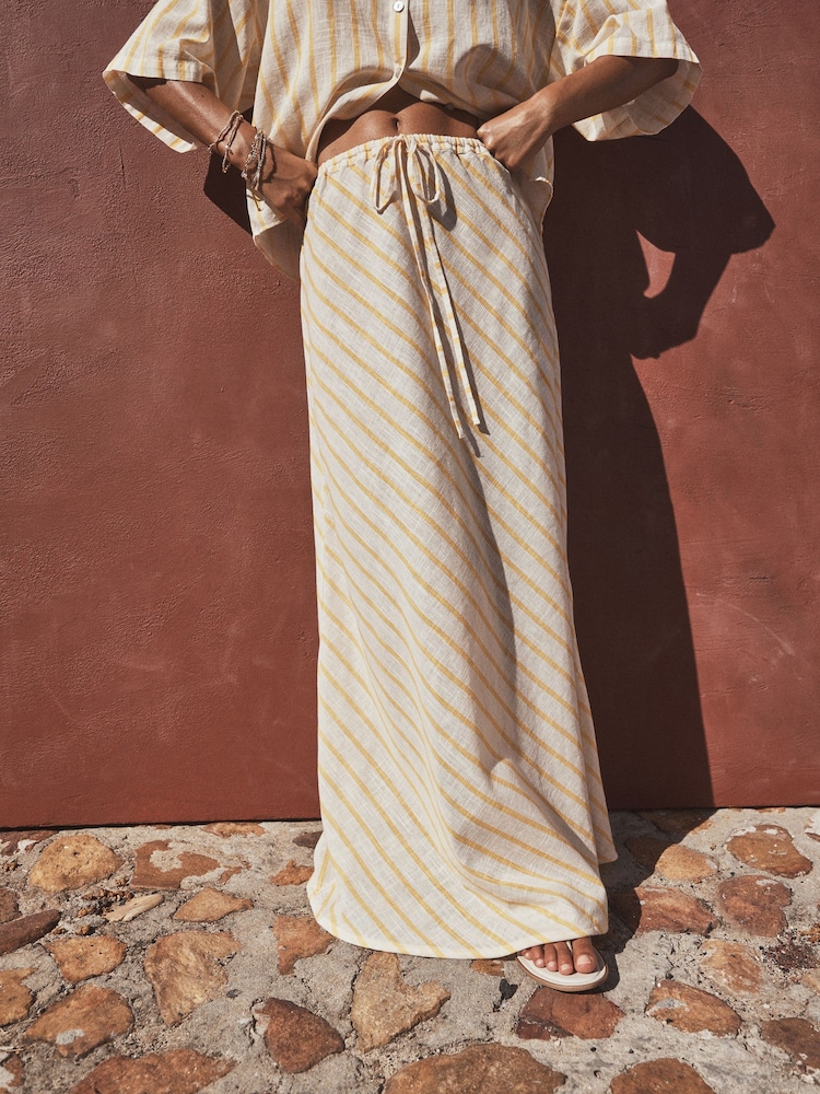 Ocru/Galben Dungă - Column Skirt with Linen - Imaginea 1 din 4
