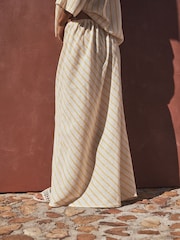 Ocru/Galben Dungă - Column Skirt with Linen - Imaginea 3 din 4