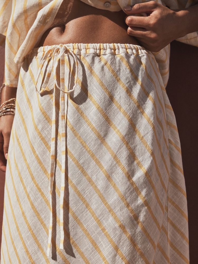 Ocru/Galben Dungă - Column Skirt with Linen - Imaginea 4 din 4