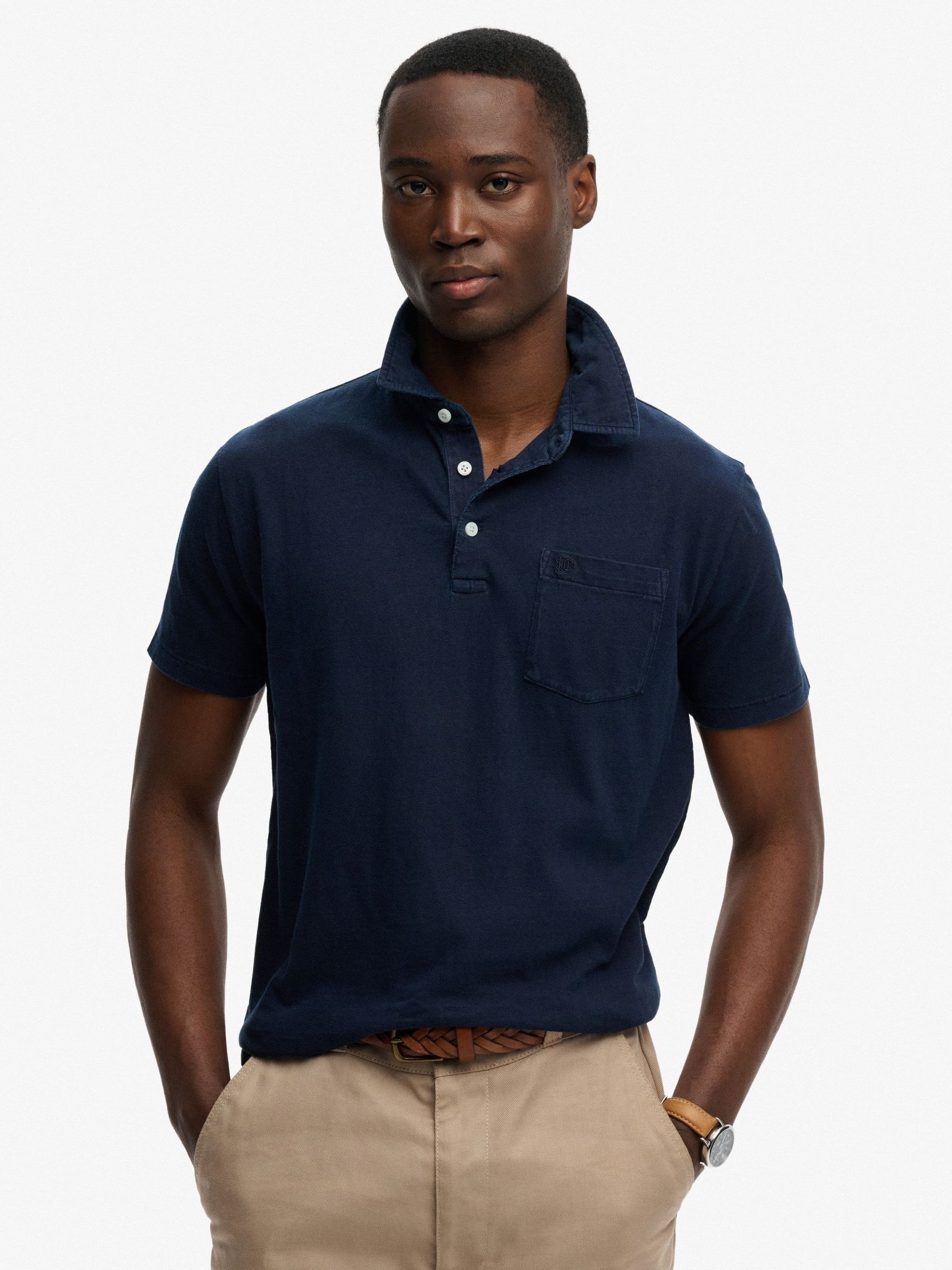 Superdry Men's Navy Blue Classic Cotton Linen Polo Shirt - Image 3