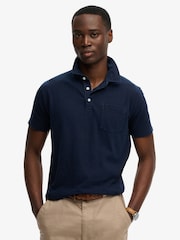 Superdry Blue Classic Cotton Linen Polo Shirt - Image 1 of 5