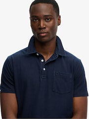 Superdry Blue Classic Cotton Linen Polo Shirt - Image 4 of 5