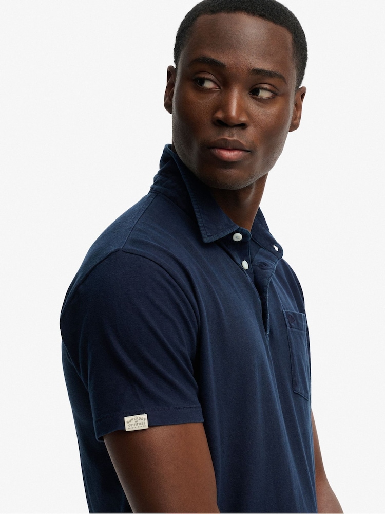 Superdry Blue Classic Cotton Linen Polo Shirt - Image 5 of 5