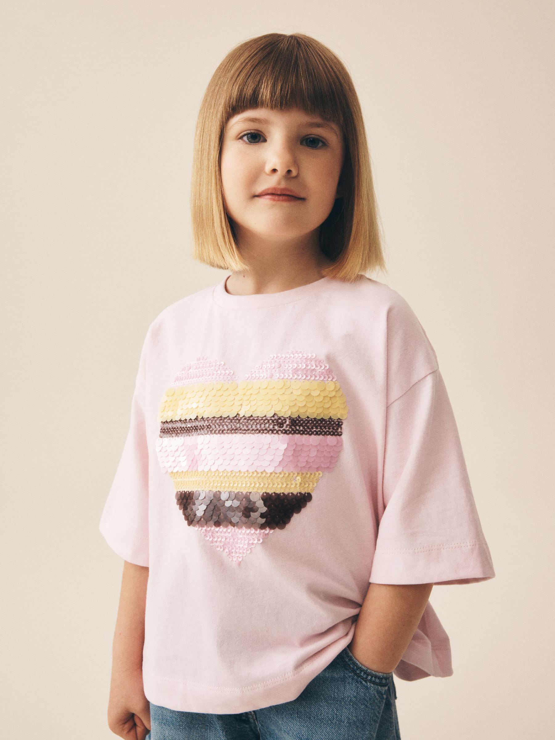 Buy Light Pink Stripe Sequin Heart T-Shirt (3-16yrs) from Next Japan
