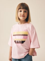 Light Pink Stripe Sequin Heart T-Shirt (3-16yrs) - Image 1 of 4