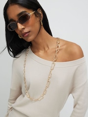 River Island Natural One Shoulder Knitted Contains Linen Jumper - Image 4 of 4