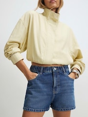 River Island Blue High Rise Elasticated A Line Denim Shorts - Image 1 of 4