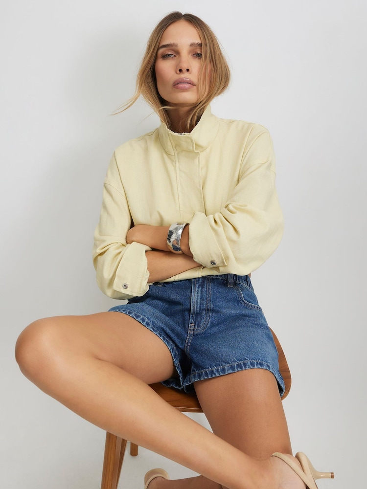 River Island Blue High Rise Elasticated A Line Denim Shorts - Image 2 of 4