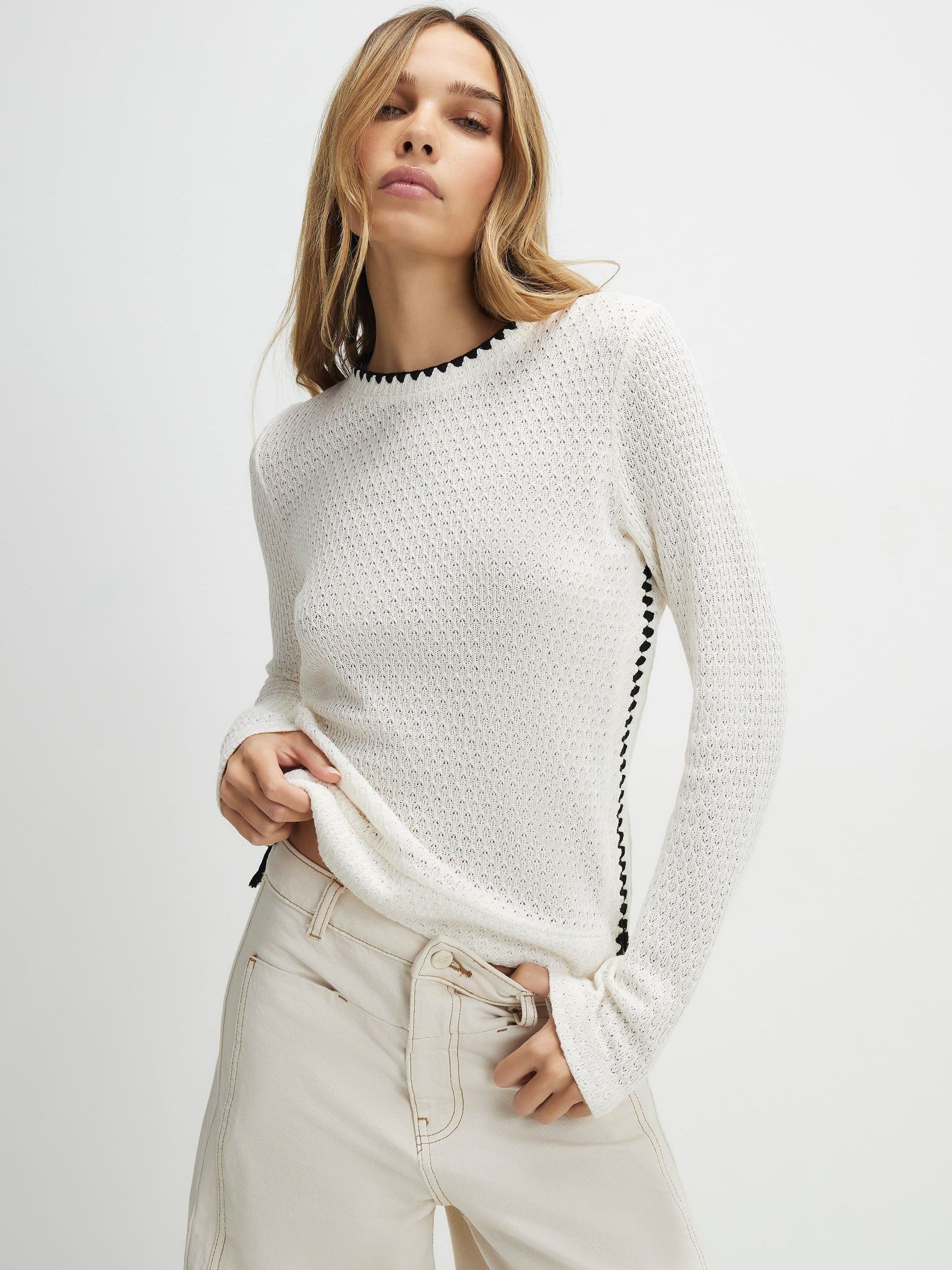 トップス if six was nine MINIMUM IVORY BASIC Buy River Island Cream Long Sleeve Whipstitch Texture Top from the