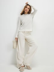 River Island Cream Long Sleeve Whipstitch Texture Top - Image 3 of 4