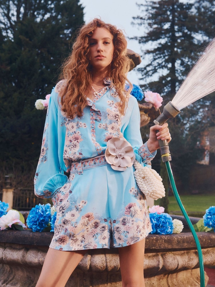 River Island Blue Boarder Print Shorts - Image 1 of 6