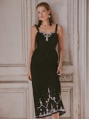 Love & Roses X V&A Black Embellished Velvet Midi Skirt - Image 1 of 5