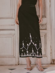 Love & Roses X V&A Black Embellished Velvet Midi Skirt - Image 2 of 5