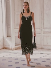 Love & Roses X V&A Black Embellished Velvet Midi Skirt - Image 3 of 5