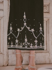 Love & Roses X V&A Black Embellished Velvet Midi Skirt - Image 5 of 5