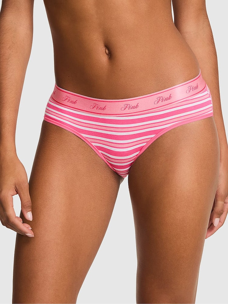 Victoria's Secret PINK Love Me Pink Stripe Print Hipster Cotton Logo Knickers - Image 1 of 2 Victoria's Secret PINK Love Me Pink Stripe Print Hipster Cotton Logo Knickers - Image 1 of 2
