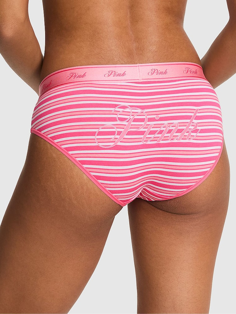 Victoria's Secret PINK Love Me Pink Stripe Print Hipster Cotton Logo Knickers - Image 2 of 2 Victoria's Secret PINK Love Me Pink Stripe Print Hipster Cotton Logo Knickers - Image 2 of 2