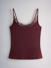 The Set 4 Pack Ribbed Lace Trim Cami Vests Burgundy/Navy Blue/Pink/Ecru - Image 2 of 7