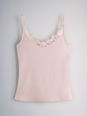 The Set 4 Pack Ribbed Lace Trim Cami Vests Burgundy/Navy Blue/Pink/Ecru - Image 4 of 7